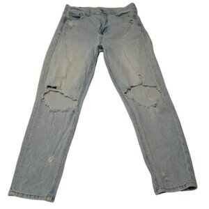 American Eagle Mom Jeans Straight Leg Light Wash Ripped Size 4 Short